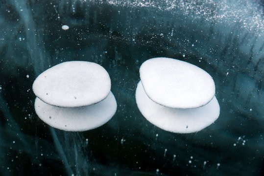 A bubbles of methane as a special form of the ice at lake Baikal, Irkutsk region, Siberia, Russia