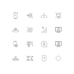 Internet Security linear thin icons set. Outlined simple vector icons