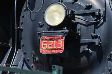 Fototapeta premium Front view of an old locomotive in Montreal-Canada