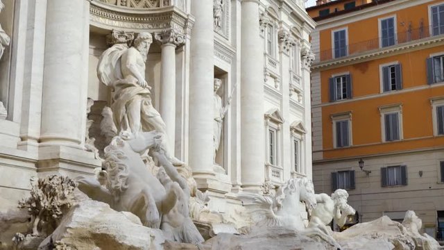 The Trevi Fountain is a fountain in Rome, Italy. Stock. It is largest Baroque fountain in the city. It is located in the rione of Trevi