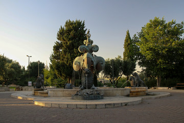 View of a fountain in the western New City of Jerusalem, Israel.