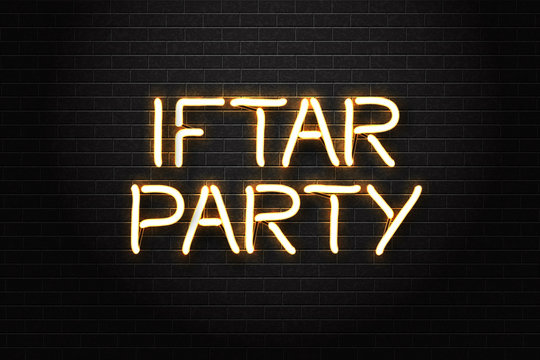 Vector realistic isolated neon sign of Iftar Party logo for decoration and covering on the wall background. Concept of Happy Ramadan Kareem.
