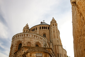 Fototapeta premium View of the Dormitio Abbey on Mount Zion in Jerusalem, Israel.