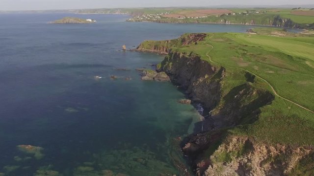 South Devon Coastline, Clifftops & Clear Blue Ocean - Aerial Drone Footage