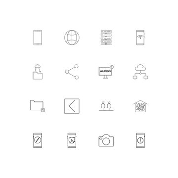 Network And Database linear thin icons set. Outlined simple vector icons