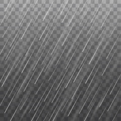 Vector realistic heavy rain texture isolated on transparent background