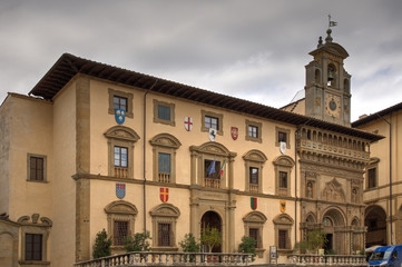 Fototapeta na wymiar Town Hall building in the Piazza Grande, in Arezzo, Tuscany, Italy