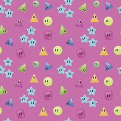 Fototapeta premium pink bright seamless pattern candy blue colored dessert children cute asterisks composition circle triangle square dacey gloss light background