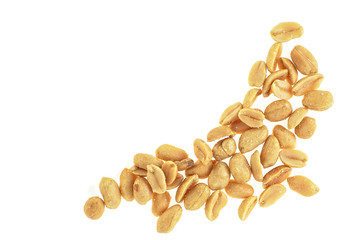 Pile of salted peanuts isolated on white, top view
