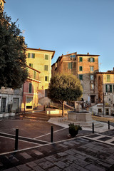 Fototapeta na wymiar Piazza Umberto I - Olevano Romano - Roma - Lazio - Italia - Alba