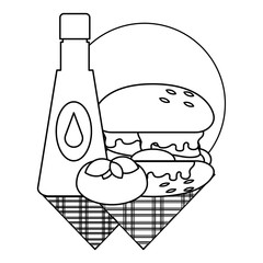 ketchup sauce and hamburger over white background, vector illustration