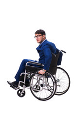 Businessman with wheelchair isolated on white background