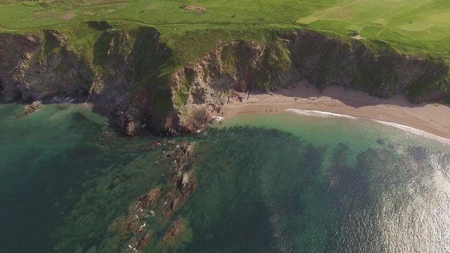 Beautiful Empty Beach (no people), Clifftops & Clear Blue Ocean - Aerial Drone Footage