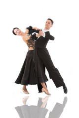 ballroom dance couple in a dance pose isolated on white