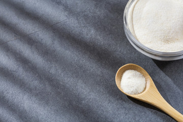 Collagen protein powder - Hydrolyzed. Wooden spoon