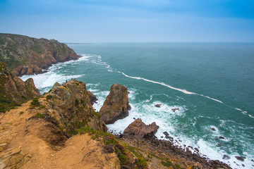 Fototapeta na wymiar view of the ocean and hills of Cabo da Roca, Portugal