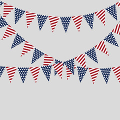 Holiday garlands of American flags on a gray background.