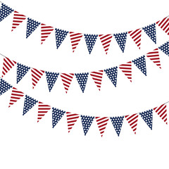 Festive garlands of American flags on a white background.