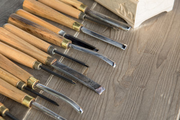 Cutters for wood processing on the table.