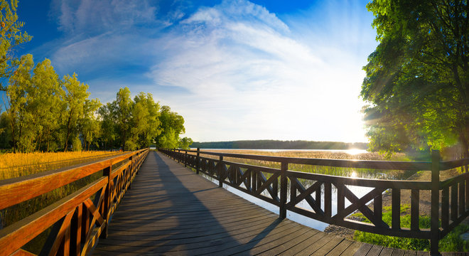 Sqirrel path in Olecko -  route around the Olecko Wielkie Lake. View from the lake. Masuria, Poland.
