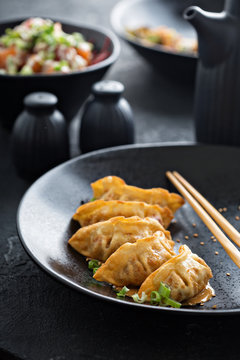 Fried potstickers with green onions