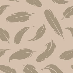 Seamless pattern of various feathers. Monochrome pictures