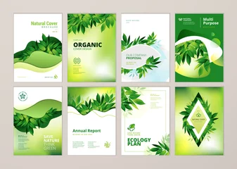 Poster Set of brochure and annual report cover design templates on the subject of nature, environment and organic products. Vector illustrations for flyer layout, marketing material, magazines, presentations © PureSolution
