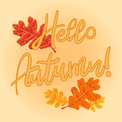 Autumn Leaves on a yellow background. Hello, Autumn! Vector illustration. Eps 10.