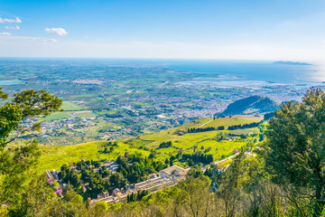 Aerial view of Sicily taken from Erice village, Italy