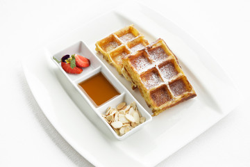 Waffles served for breakfast, top view