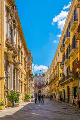 View of the corso Vittorio Emanuele in Trapani, Sicily, Italy - obrazy, fototapety, plakaty