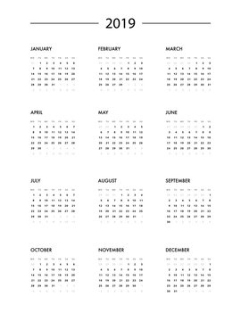 Calendar wall 2019 template