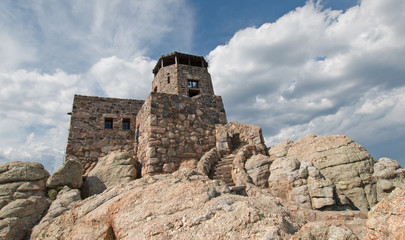Fototapeta na wymiar Black Elk Peak (formerly Harney Peak) Fire Lookout Tower in Custer State Park in the Black Hills of South Dakota USA