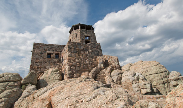 Black Elk Peak (formerly Harney Peak) Fire Lookout Tower in Custer State Park in the Black Hills of South Dakota USA