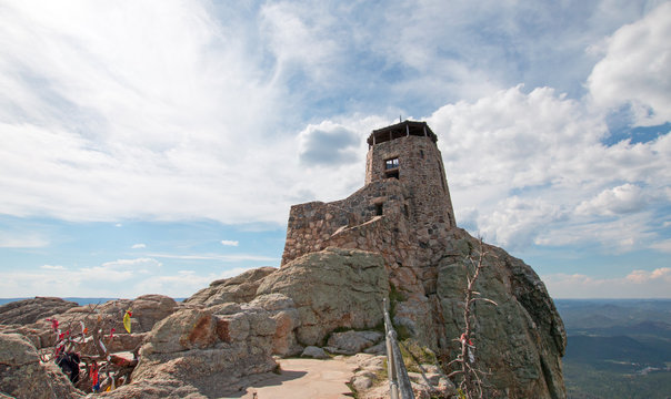 Black Elk Peak (formerly Harney Peak) Fire Lookout Tower in Custer State Park in the Black Hills of South Dakota USA