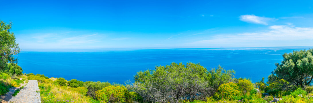 View of pristine nature on the top of la rocca in cefalu, sicily, italy
