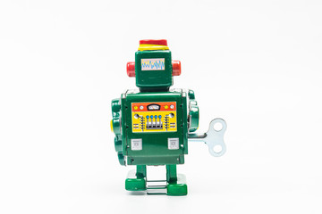 robot tin toy on white background