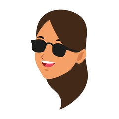 Beautiful woman face with sunglasses and hat vector illustration graphic design