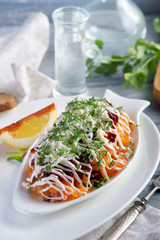 Russian snack. Herring under fur coat