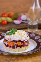 Russian snack. Herring under fur coat