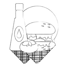 ketchup sauce and hamburger over white background, vector illustration