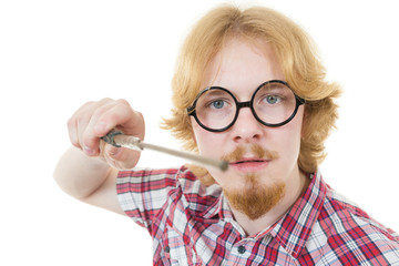Ginger man cosplaying Harry Potter