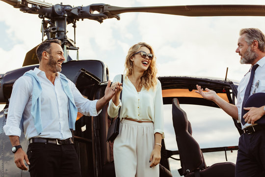 Couple travel by private helicopter