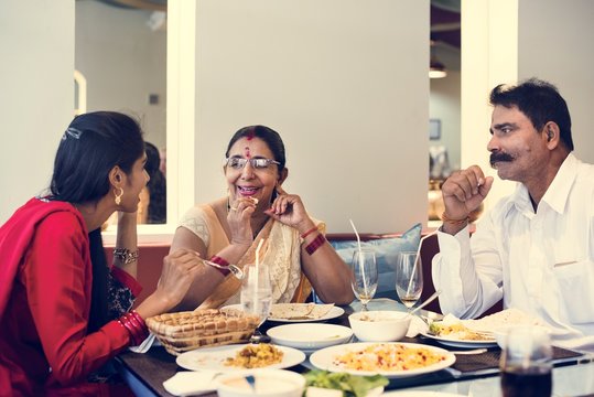 Family Having Indian Food