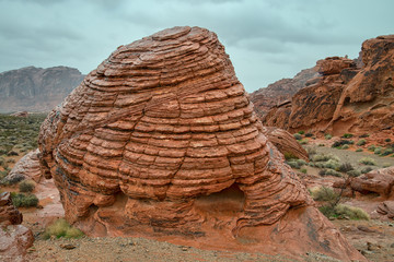 Fototapeta na wymiar The Beehive - a rock formation in the Valley of Fire, Nevada. Image taken in the rain so the rocks are wet.