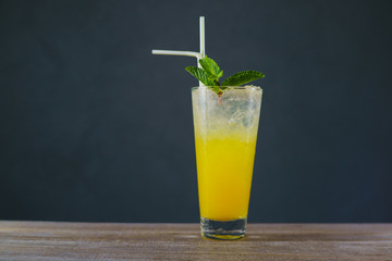 Refreshing lemonade with mint leaves, cold iced drink. Healthy lifestyle, summer delightful beverage, cocktail, bar concept