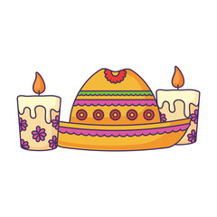 mexican hat and candles over white background, vector illustration