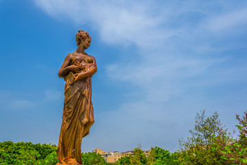 View of a statue in the Bellini garden park in Catania, Sicily, Italy