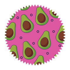 seal stamp with avocados pattern over white background, vector illustration