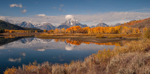 Oxbow Bend in the Fall with a Beautiful Reflection of Mount Moran, Grand Teton National Park,...
